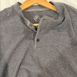 St. John's Bay Men's Black and Gray Striped Henley Shirt